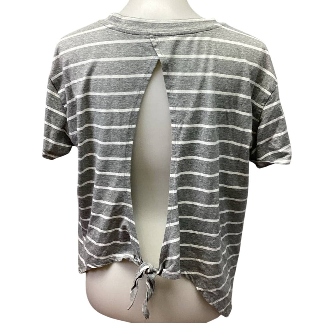 Listicle Womens Large Short Sleeve Striped Cotton Blend Tee Shirt w Open Back