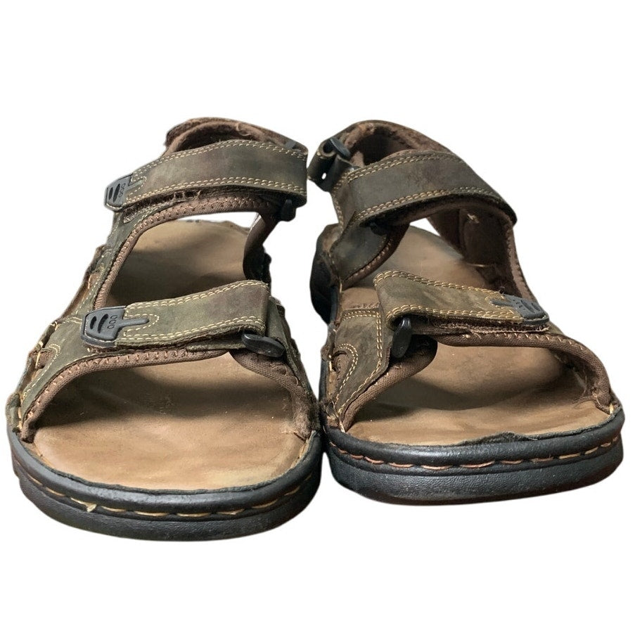 Jousen Mens 13 Brown Sandals Faux Leather Open Toe Hook Loop &amp; Fastener Shoes