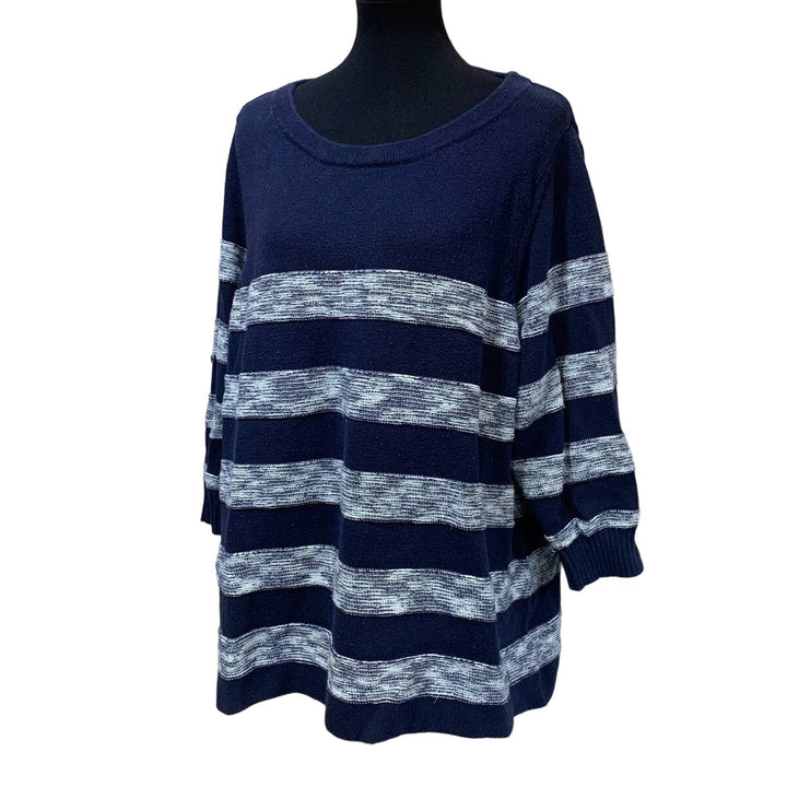 Croft &amp; Barrow Woman 3X 3/4 Sleeve Striped Crew Neck Cotton Knit Sweater
