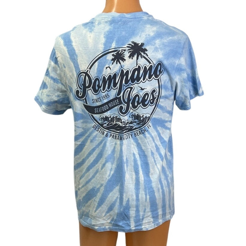 Pompano Joes Mens Medium Tie Dye 100% Cotton Short Sleeve Crew Neck Tee Shirt