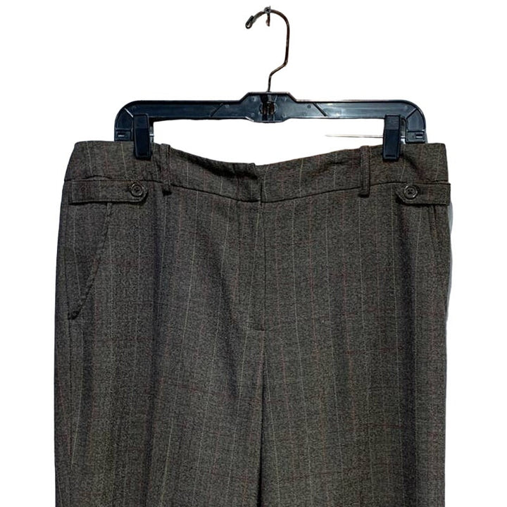 Larry Levine Stretch Size 16 Brown Pink Pinstripe Plaid PolyBlend Career Pants