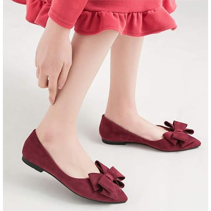 Sailing Lu Womens Size 6.5 Dark Pink Faux Suede Bow Pointy Toe Slide Flat Shoes