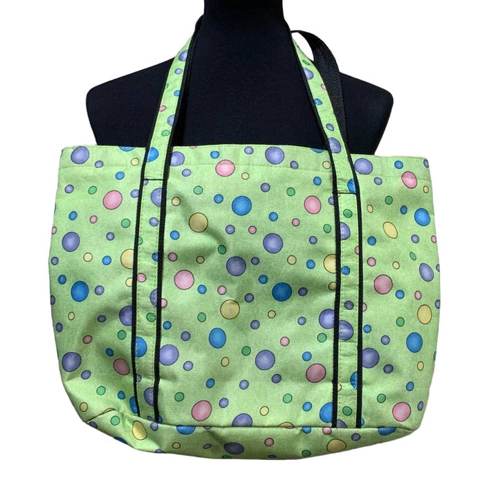 Green Pink Blue Polka Dot Vinyl Blend Wipeable Shoulder Full Zip Tote Bag