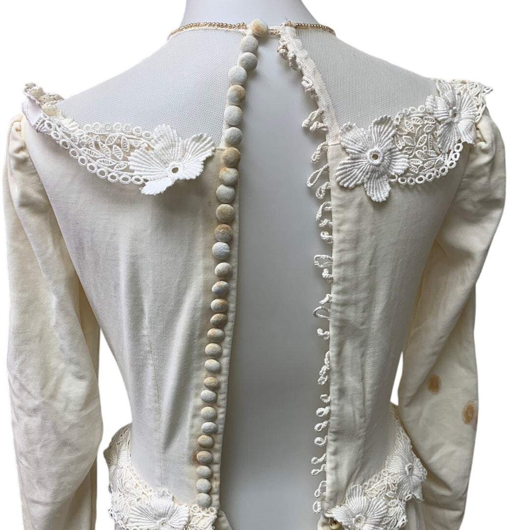 Vintage 1930s Womens Small Handmade Soft Cotton Lace Button Up Wedding Dress