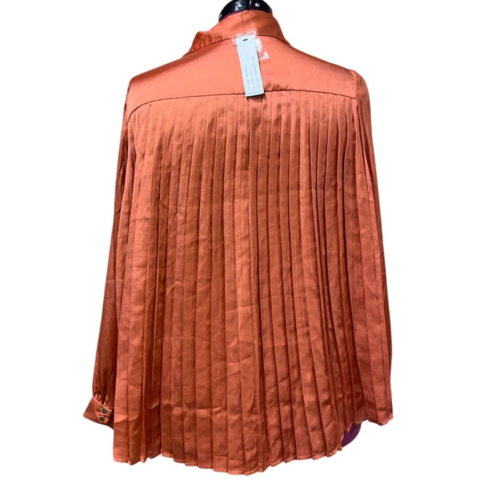 New Belldini 1X Orange Ginger Spice Button Down Long Sleeve Back Pleated Blouse