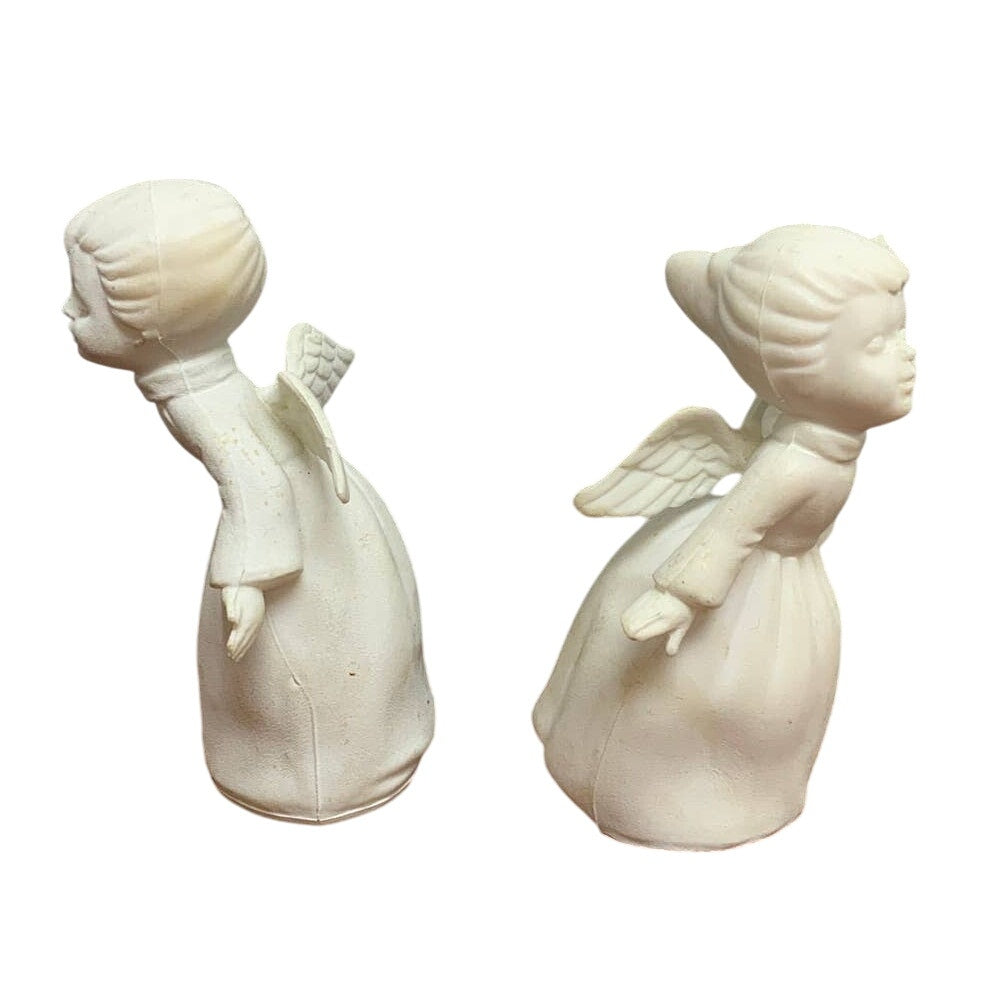 Pair of Vintage White Plastic Boy Girl Kissing Angels Christmas Figurines