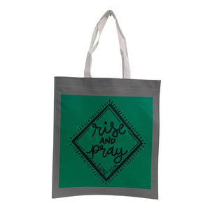 New Upcycled Hand Printed Rise and Pray Luke 22:46 Bible Quote Shopper Tote Bag