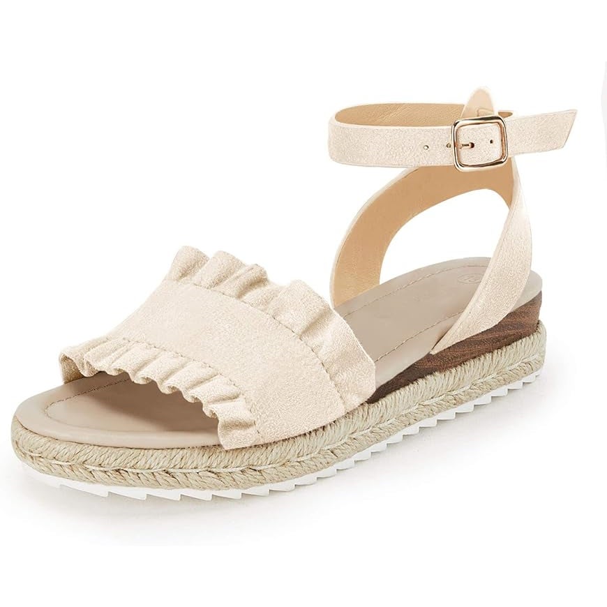 Coutgo Girls Size 11 .5" Platform Sandals Ruffle Open Toe Ankle Strap Shoes