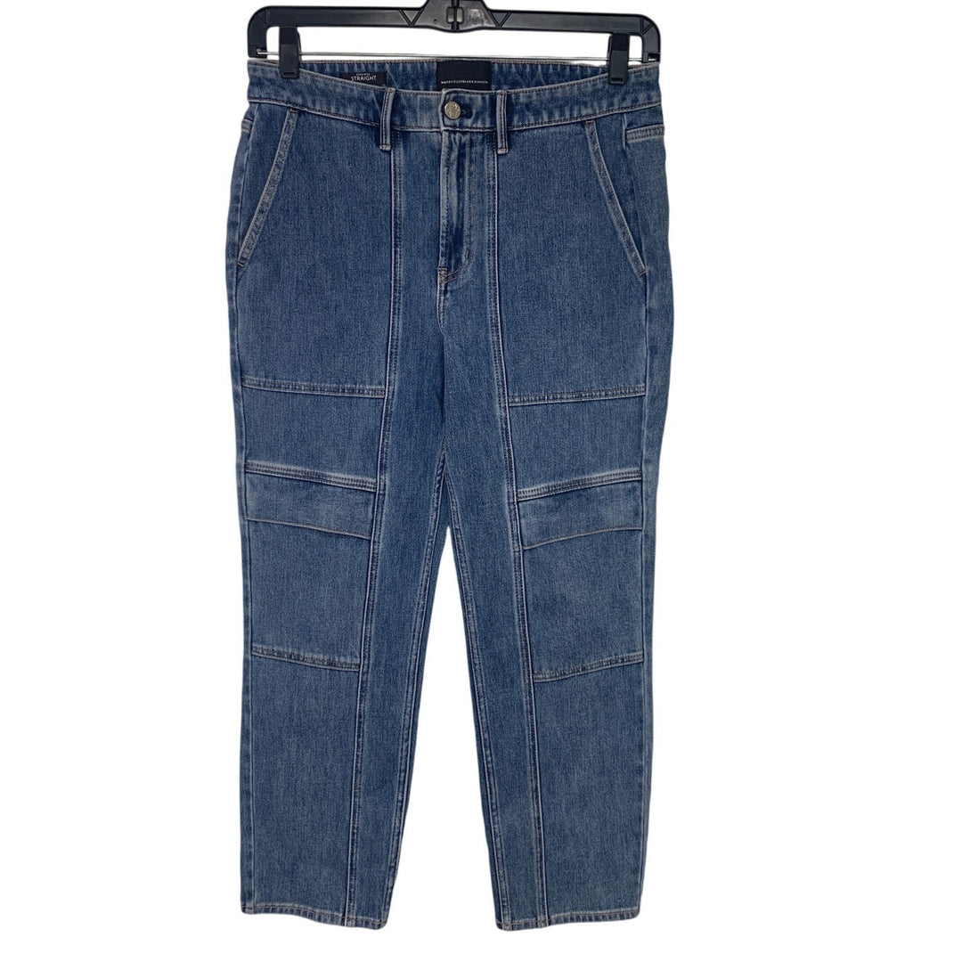 WHBM Womens Size 10 High Rise Med Wash Straight Leg Denim Blue Jeans w Pockets