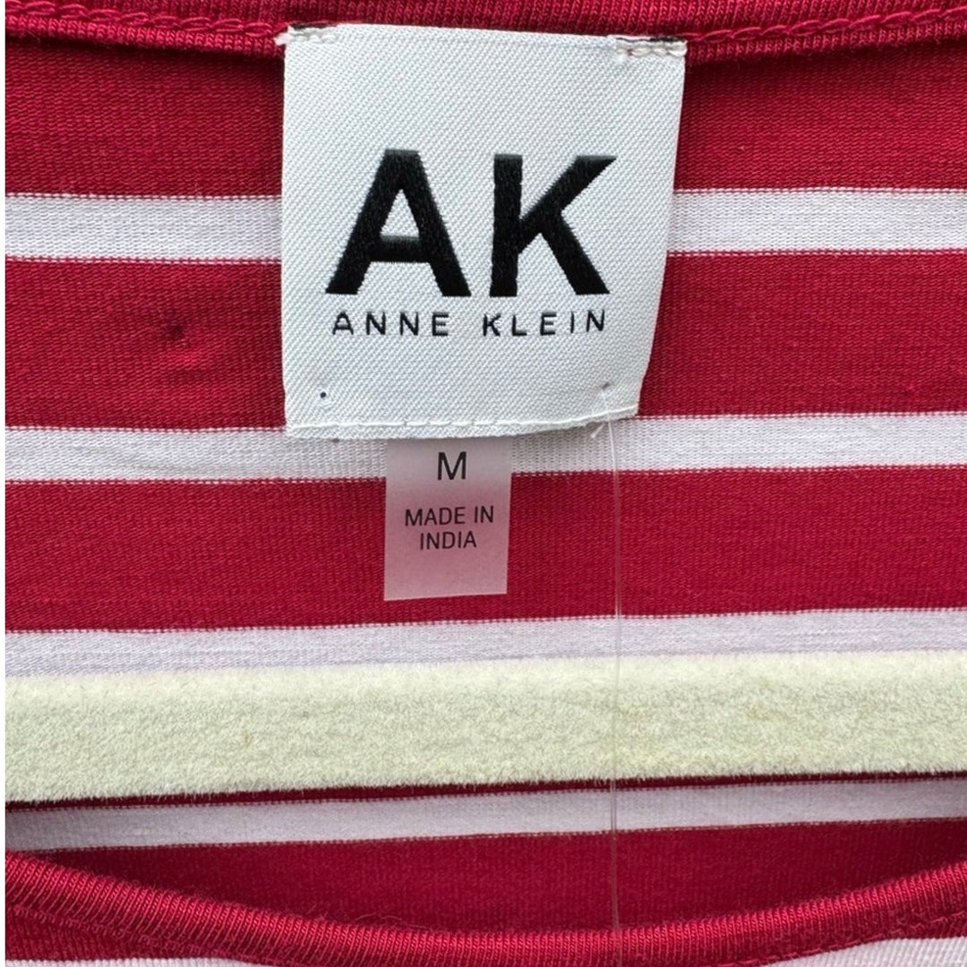 NWT New Anne Klein Womens Medium Striped Rhinestone Heart Long Sleeve Top