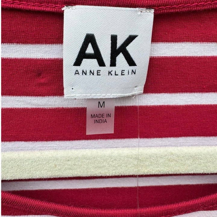 NWT New Anne Klein Womens Medium Striped Rhinestone Heart Long Sleeve Top