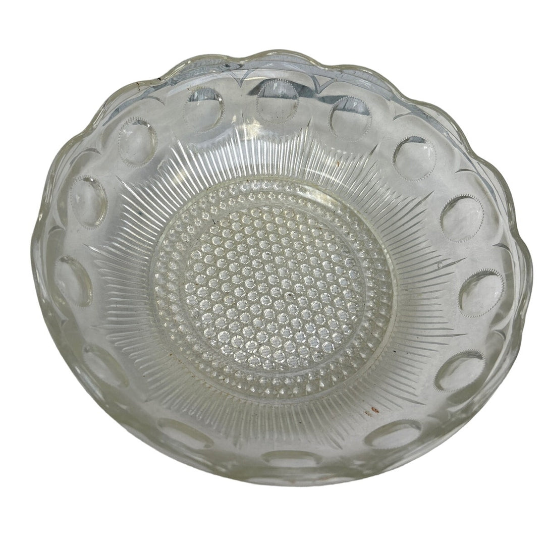Vintage Large Bubble Dot 8.5" Clear Round Glass Polka Dot Serving Bowl