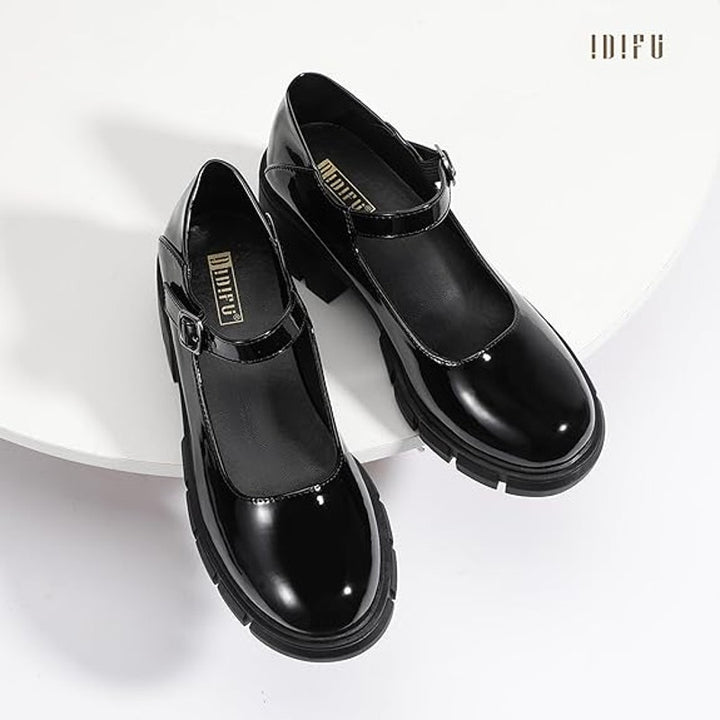 New IDIFU Womens Size 9 Black Patent Leather Platform Mary Janes Dress Shoes