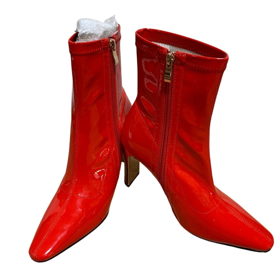 Reitoye Womens Size 8 Red 3.5" Metallic Chunky Heel Square Toe Ankle Boot Shoes