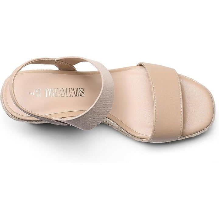 Dream Pairs Womens Size 8 Tan Open Toe Espadrille Platform 3.5" Heel Sandals