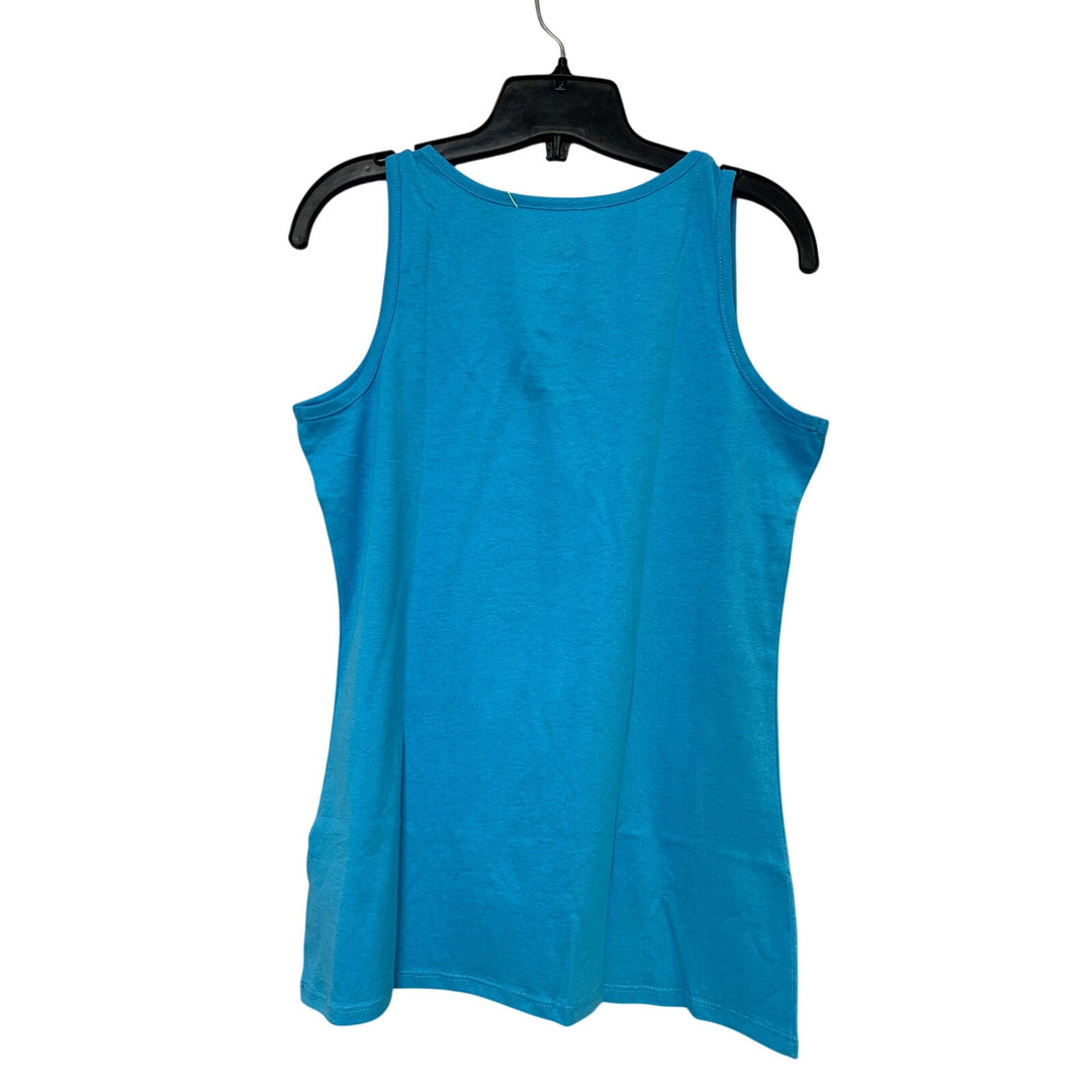 New Hand Printed Womens Small Blue Orange Vintage Butterfly Floral Tank Top