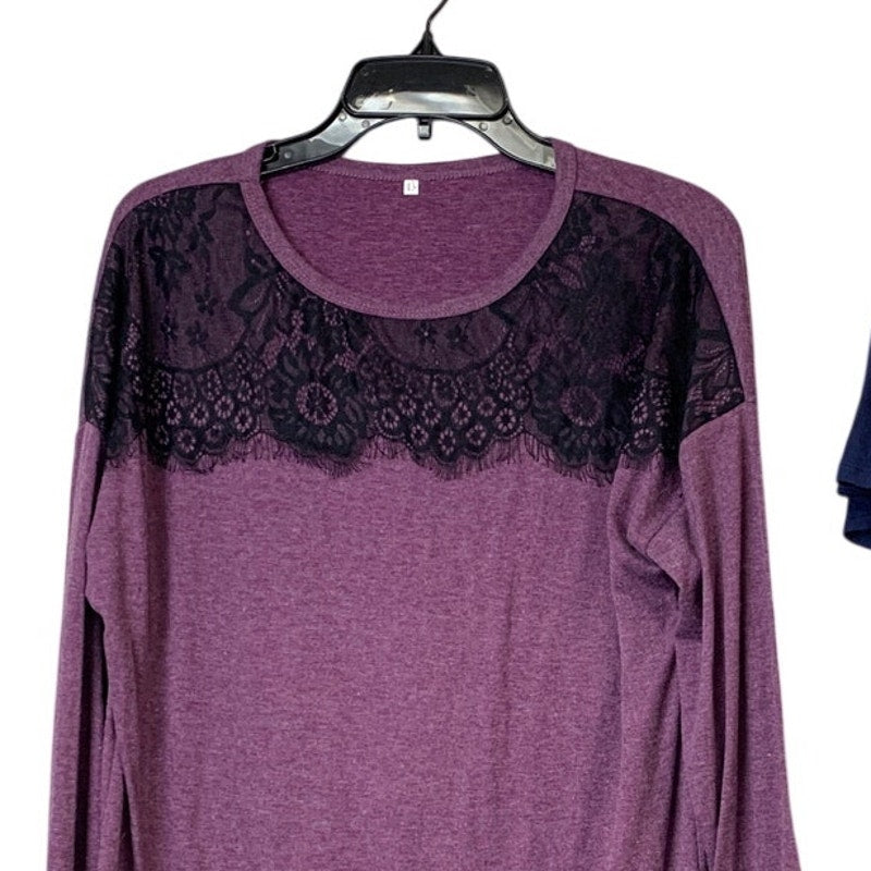 Lot of 2 Rewind Womens Large Purple Navy Lace Long Short Sleeve Tee Shirts euc