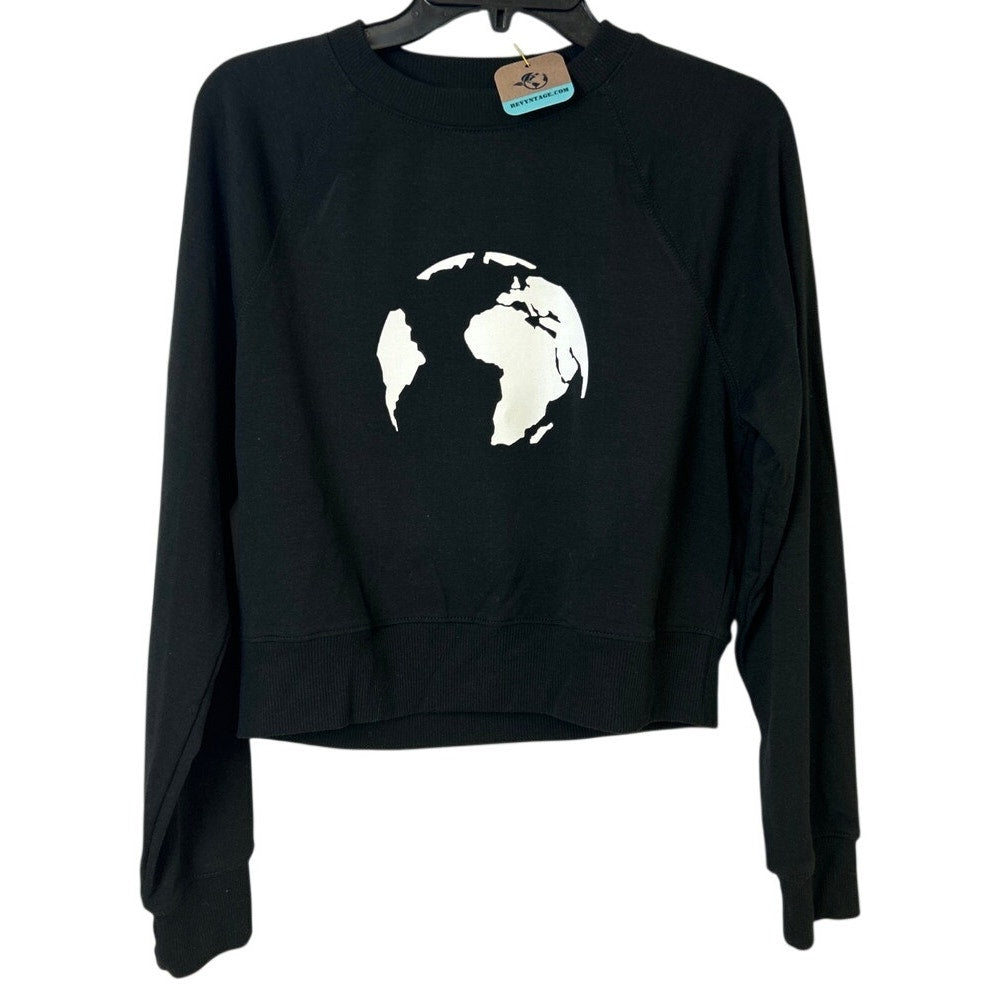 Upcycled Hand Printed Womens Medium Save The Earth World Long Sleeve Sweatshirt
