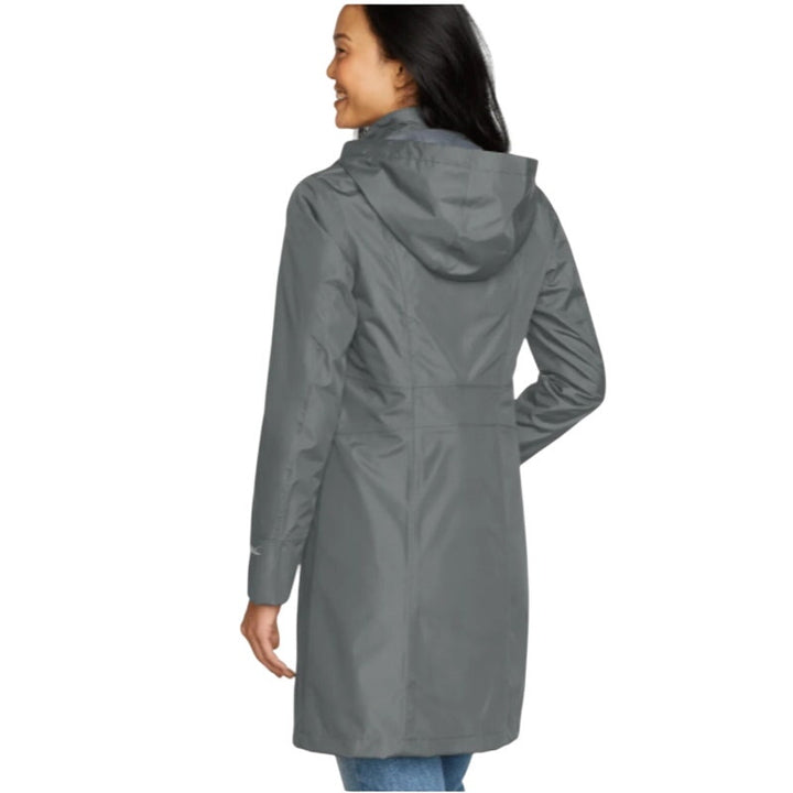 New Eddie Bauer Womens Large Slate Gray Girl On The Go Rain Hooded Trench Coat