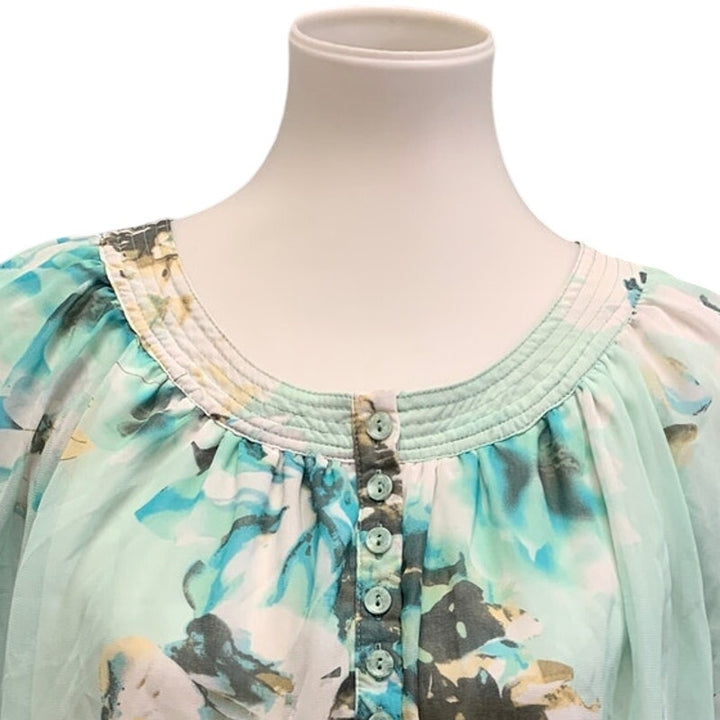 Dressbarn Womens XL Long Blouson Sleeve Floral Gathered Waist Flower Blouse Top
