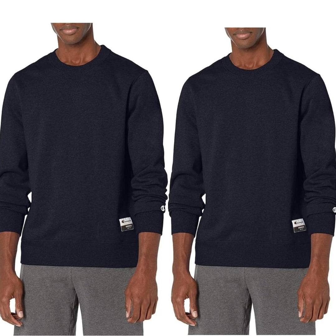 2 New Champion Mens Medium Navy Blue Sueded Fleece Pullover Crew Sweatshirts