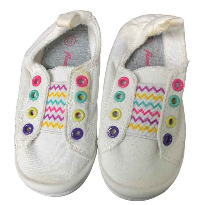 New FunkyMonkey Toddler Girls Size 7 White Canvas Sneakers Lace Up Slip On Shoes