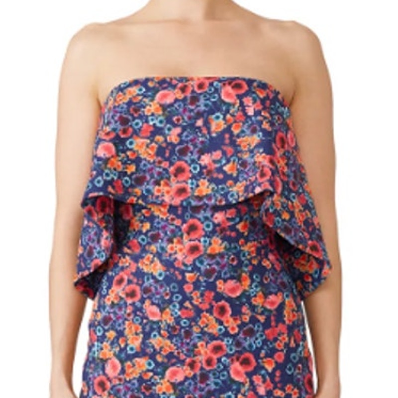 Badgley Mischka Size 10 Blue Floral Popover Sleeveless Knee Length Sheath Dress
