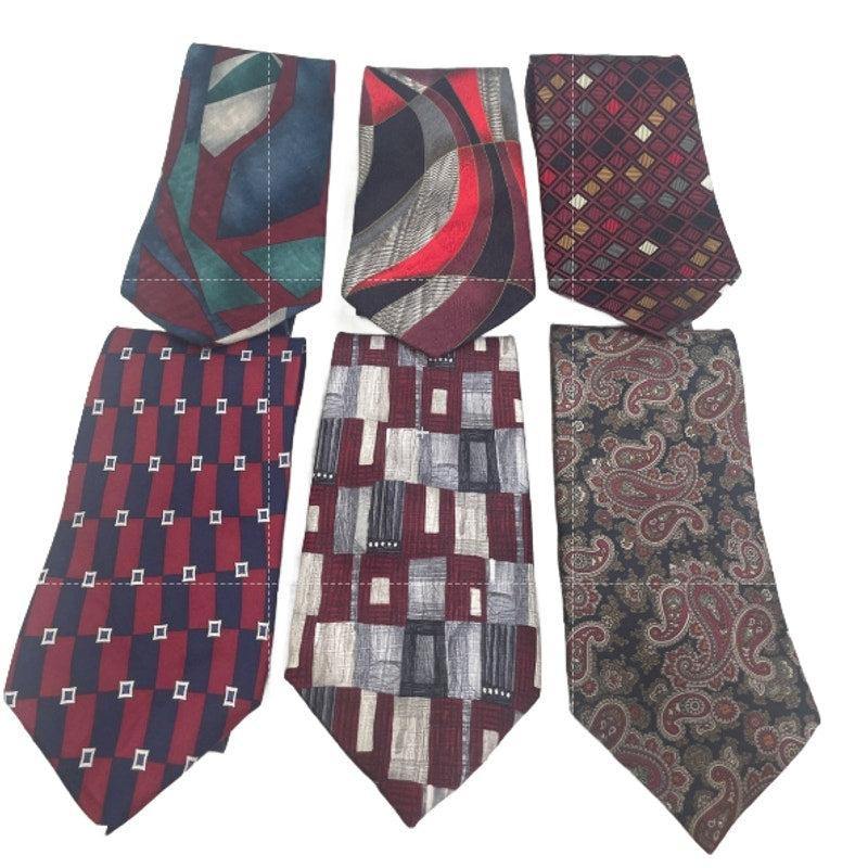 Lot of 6 Red Silver Blue Striped Paisley Vintage and Modern Mens Neck Ties