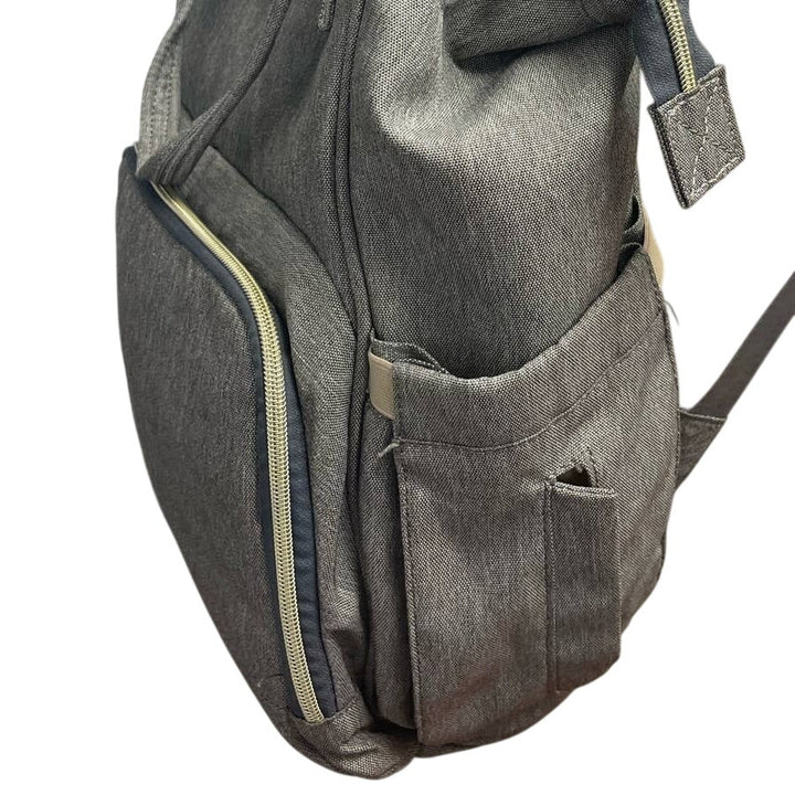 LAND Designed for Baby Gray Backpack Diaper Bag Exterior Interior Zipper Pocket