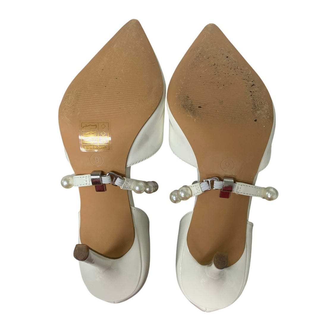 Dream Pairs Womens Size 9 White Pearl Pointy Toe Foot Strap 4" Heel Pumps Shoes