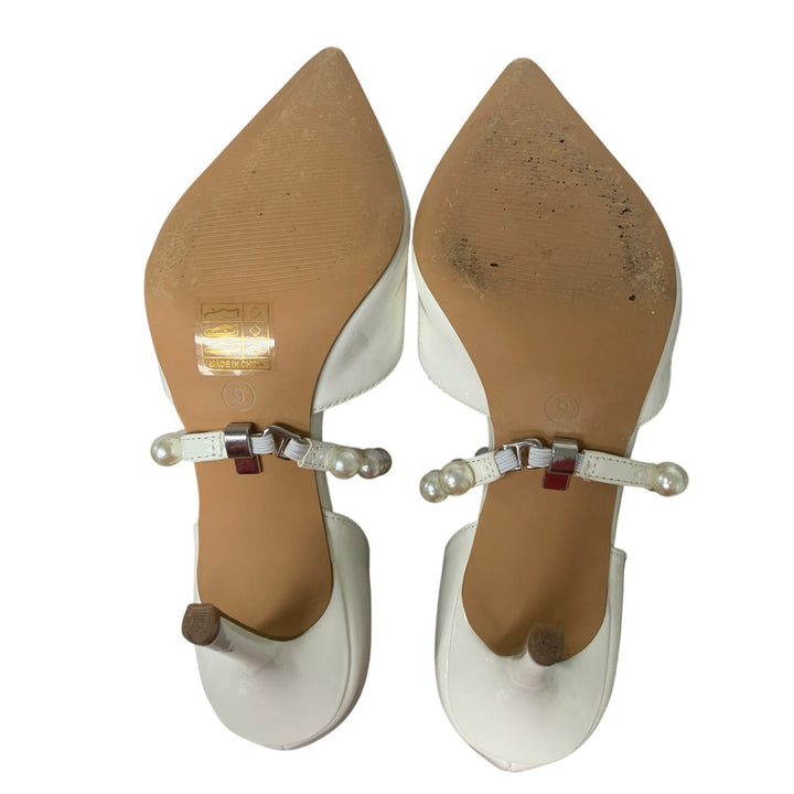 Dream Pairs Womens Size 9 White Pearl Pointy Toe Foot Strap 4" Heel Pumps Shoes