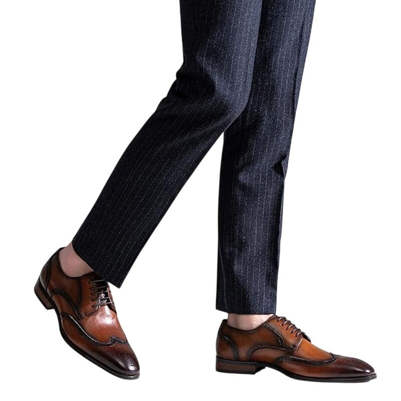 Jousen Mens 9.5 Brown Black Leather Wingtip Lace Up Oxford Formal Loafer Shoes