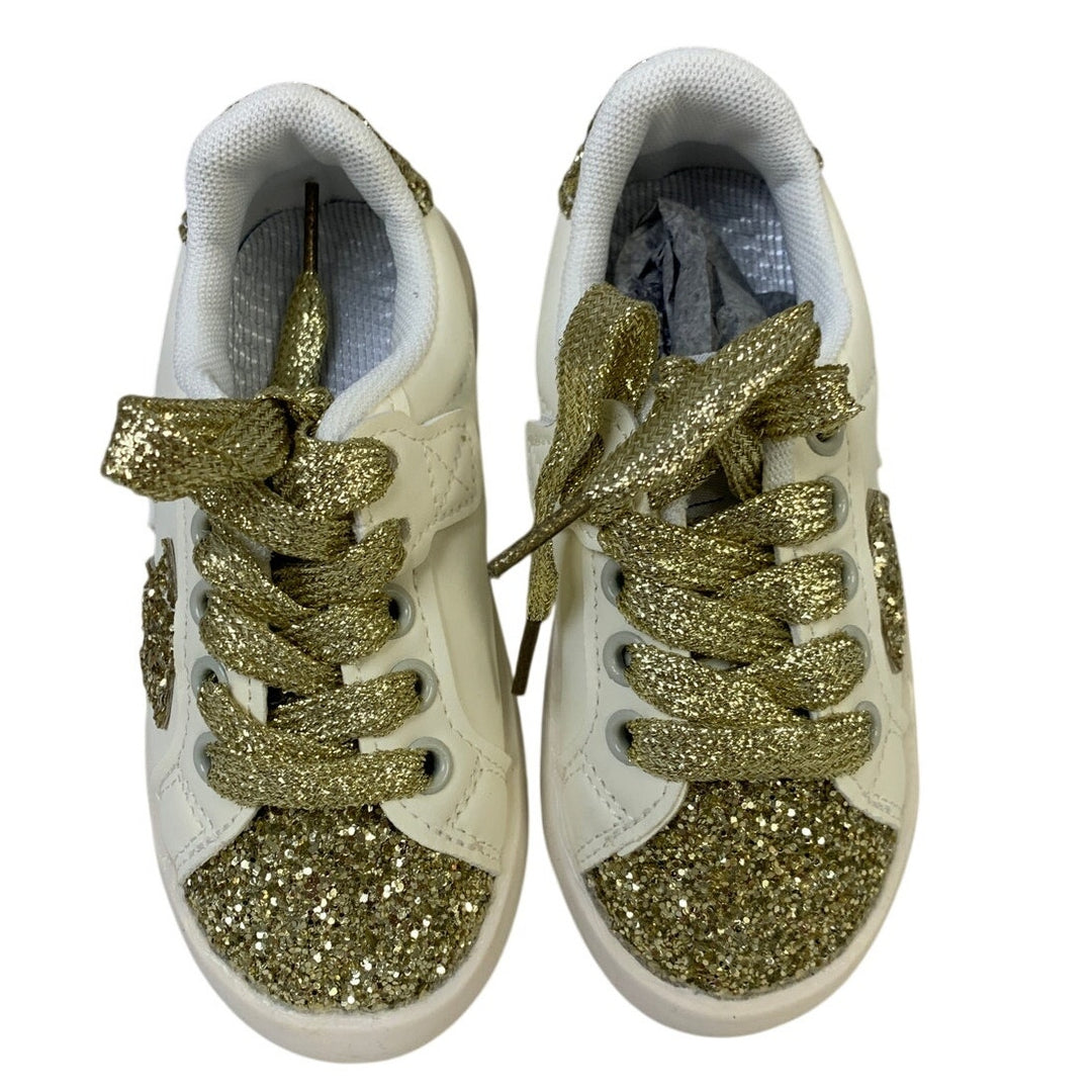 Qimaoo Toddler Girls Size 9.5 Gold Glitter Sneakers Lace Up Round Toe Shoes