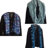 3 Blue Purple Green Infinity Silk Screen Print & Knit Warm Winter Scarves Lot