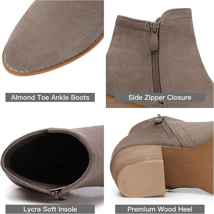Shibever Womens Size 6 Tan Faux Suede Side Zip 2.5" Heel Ankle Boots Booties