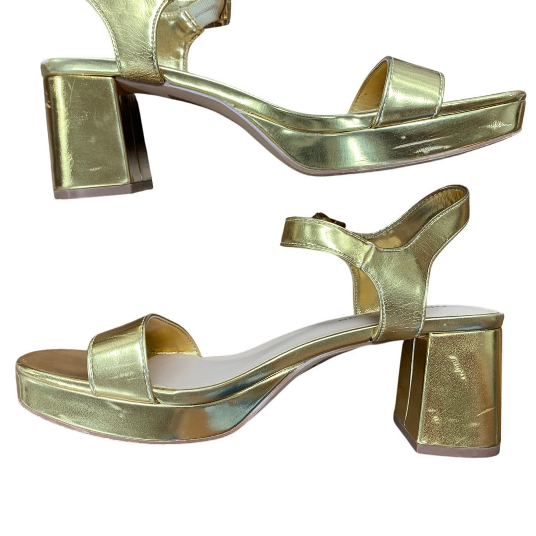 Dream Pairs Womens Size 8 Shiny Gold 3" Platform Chunky Heel Open Toe Shoes
