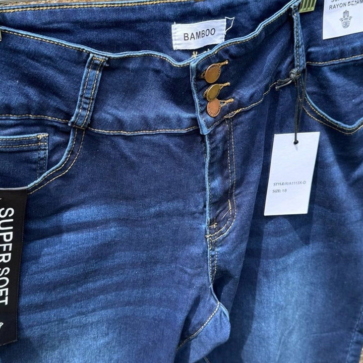 NWT New Bamboo Womens Size 18 Cotton Blend Super Soft Denim Blue Jeans