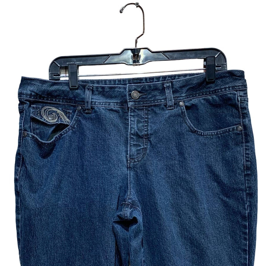 Faded Glory Ladies Size 14P Petite Straight Leg Dark Wash Denim Blue Jeans