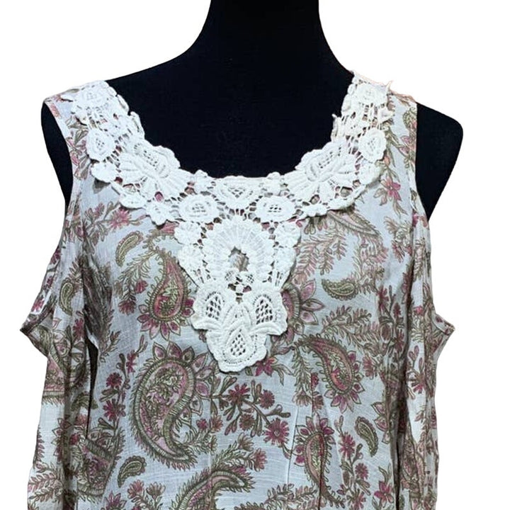 Spense Womens Medium Floral Lace Cold Shoulder Long Sleeve Rayon Blend Blouse