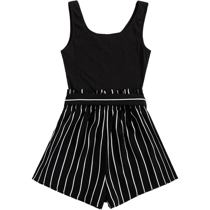 Soly Hux Womens Large 100% Polyester Sleeveless Ribbed Striped Belt Tie Romper