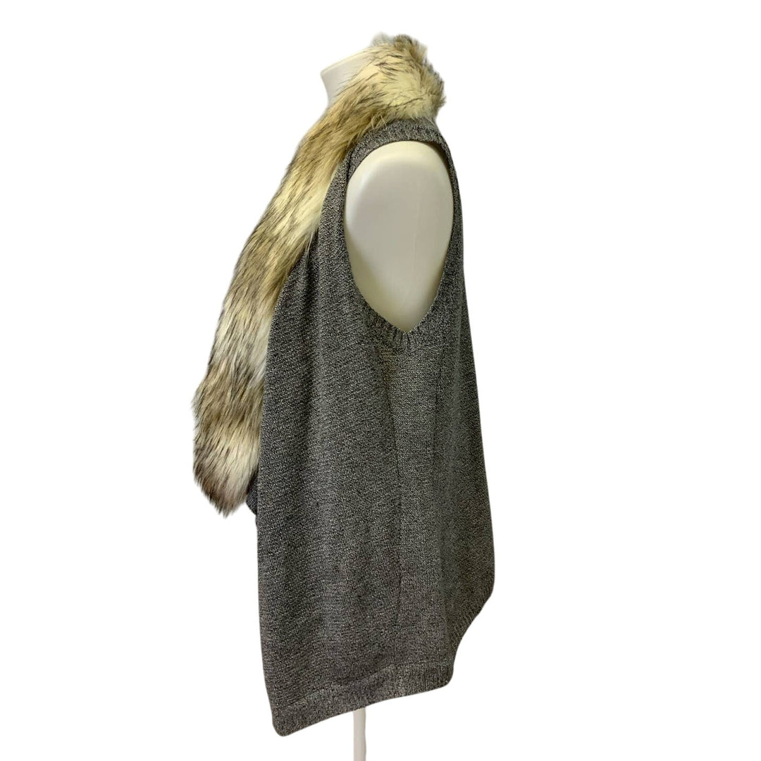 Mod Womens Medium Super Soft Faux Fur Sleeveless Open Cardigan Sweater Top