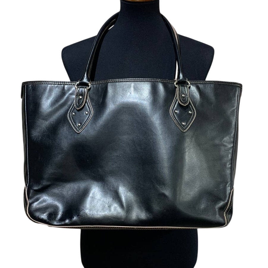 Merona Black Faux Leather Computer Laptop Shoulder Bag Purse W Sleeve &amp; Pockets