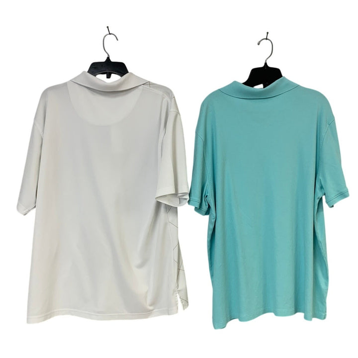 Lot of 2 Calvin Klein Mens XL Gray Blue Diamond Solid Short Sleeve Polo Shirts