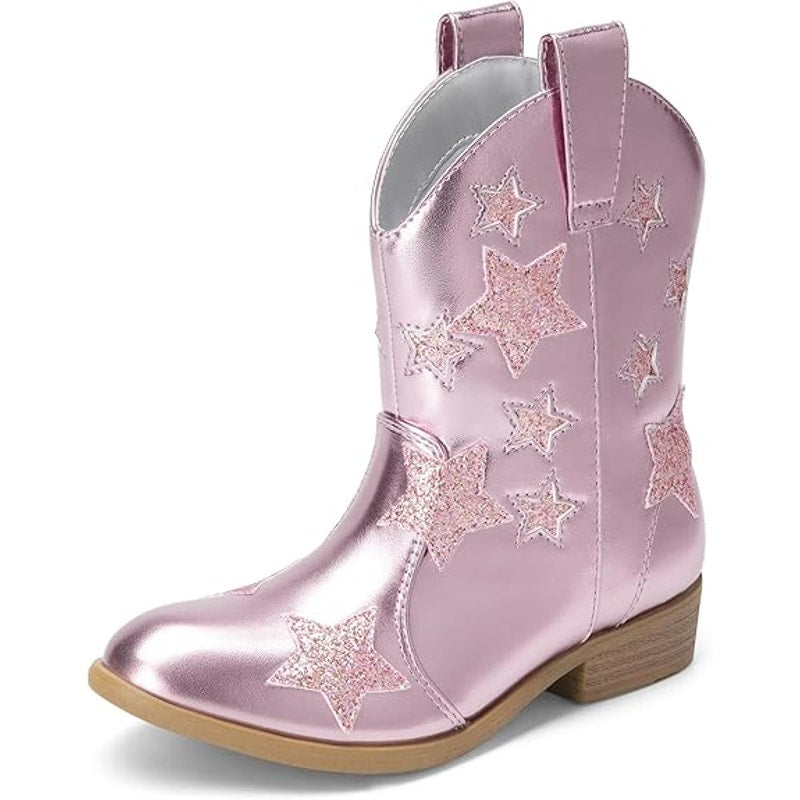 Dream Pairs Little Girls Size 2 Pink Glitter 1" Cowgirl Boots Pointed Toe Shoes