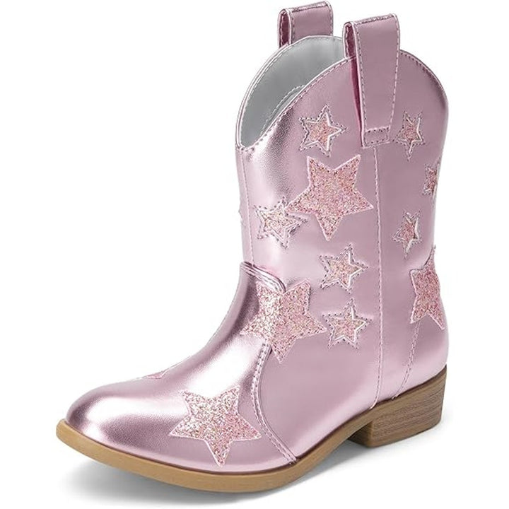 Dream Pairs Little Girls Size 2 Pink Glitter 1" Cowgirl Boots Pointed Toe Shoes