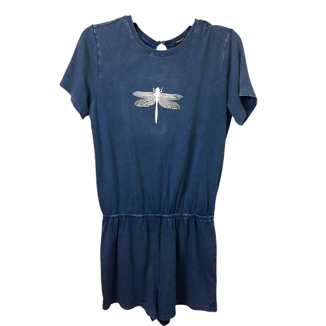 Hand Printed Upcycled Small Dragonfly Short Sleeve Factory Distressed  Romper