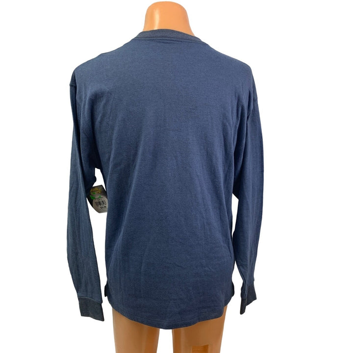 New Work N Sport Mens Navy Blue Long Sleeve PolyCotton Pullover Henley Shirt