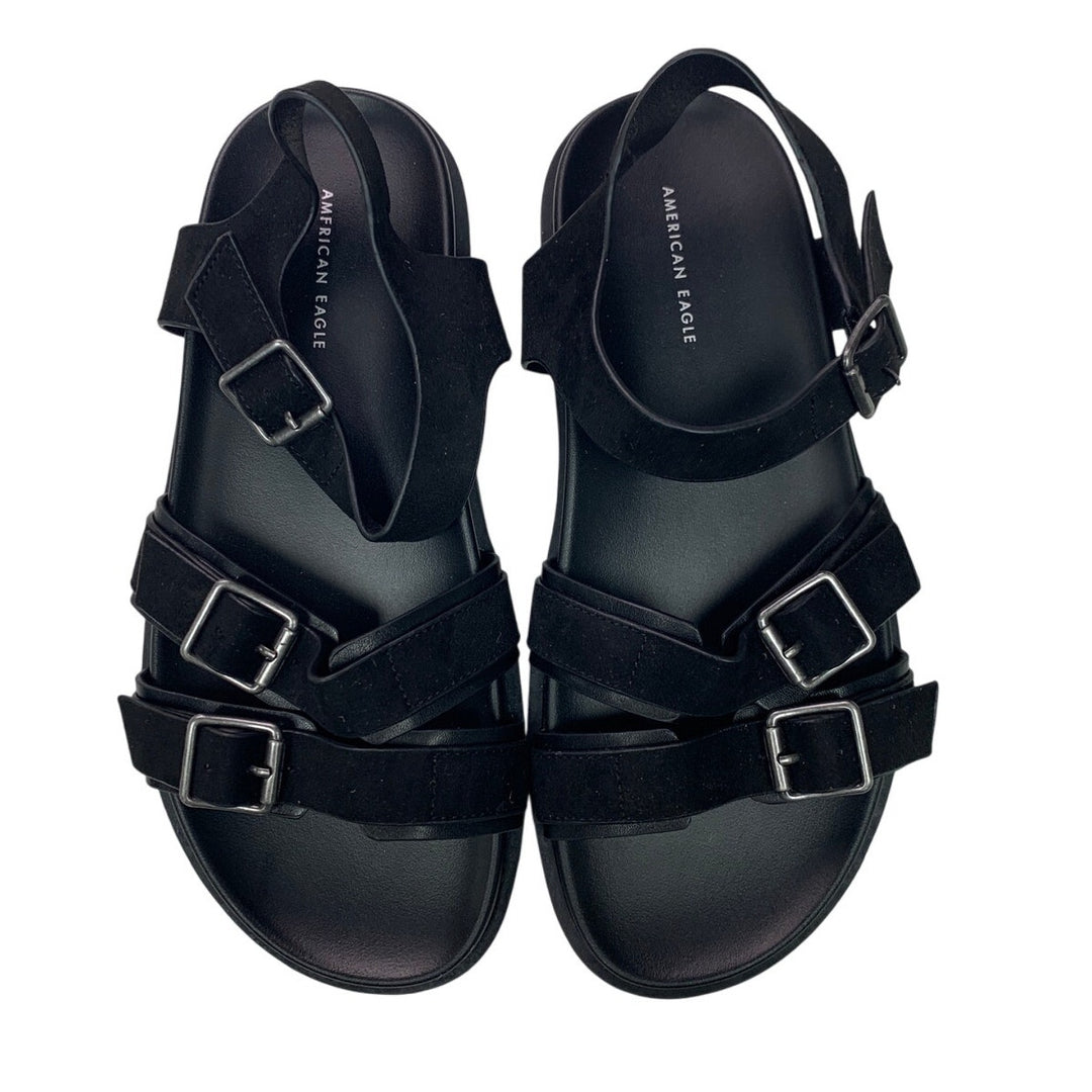 New American Eagle Womens US Size 8 Black Faux Leather Suede Flat Sandals