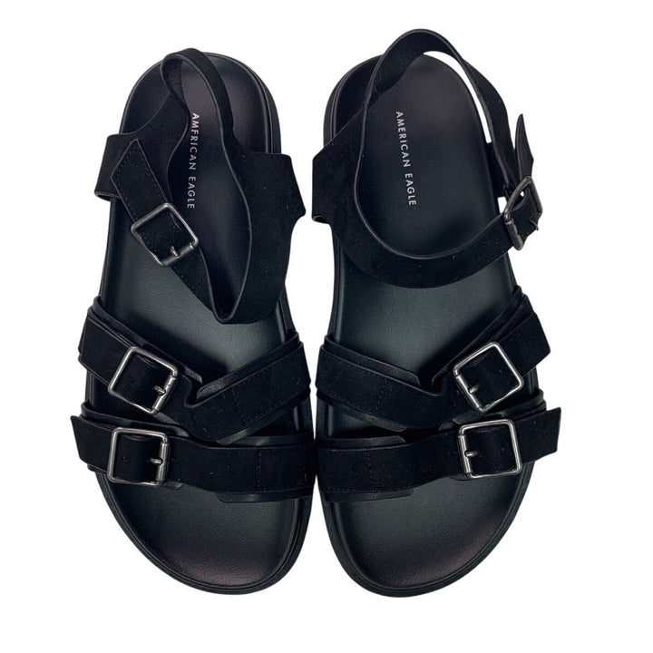 New American Eagle Womens US Size 8 Black Faux Leather Suede Flat Sandals