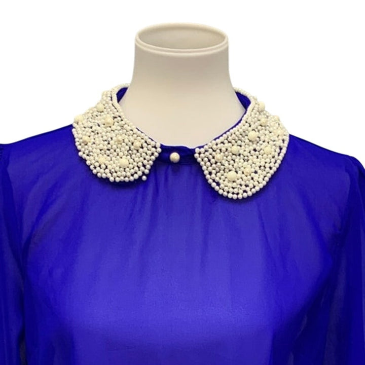 DizzyLizzy Womens Large Sheer Lightweight Pearl Beaded Collar Blouson Sleeve Top